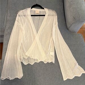 Kerisma Ivory Sheer Cardigan with Scalloped Bell Sleeves and Scalloped Hem